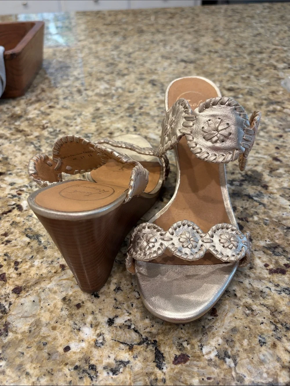 Jack Rogers Metallic Leather Wedge Sandals size 9